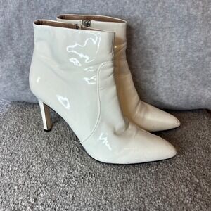 Sam Edelman Ankle‎ Boots Women 10 Cream Patent Leather Pointed Toe Stiletto Zip